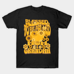 Womens Blessed To Be Called Mom And Grandma Sunflower Mothers Day T-Shirt